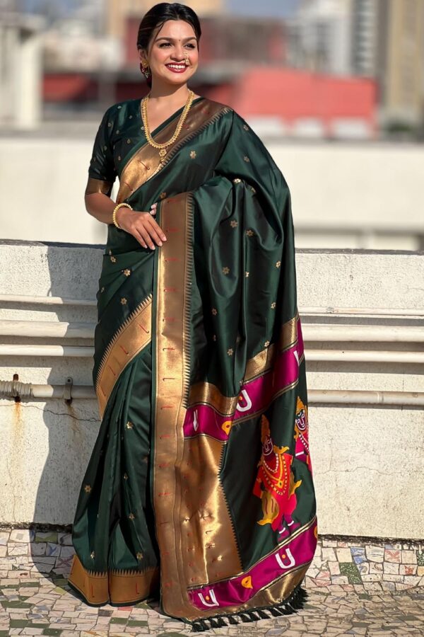 SGF11 Women's Kanjivaram Paithani Silk Saree With Unstitched Blouse Piece - Image 5