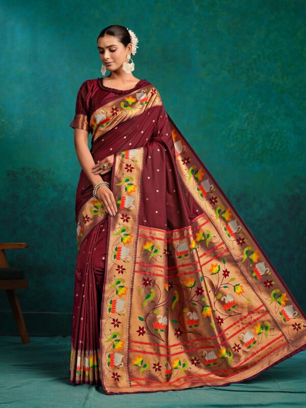 EthnicJunction Women's Pure Silk Paithani Woven Saree With Blouse Piece - Image 3