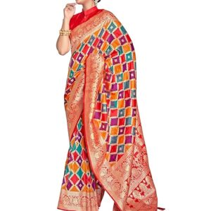 MANOHARI Women's Trendy Banarasi Woven Saree with Heavy Jacquard Work, Elegant Design, Silk Saree with Maching Lace Border Unstitched Blouse Piece for Weddings & Festive Occasions