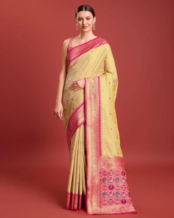 Monjolika Fashion Women's Patola pallu Banarasi tissue silk saree Comes with Unstitched Blouse piece - Image 2