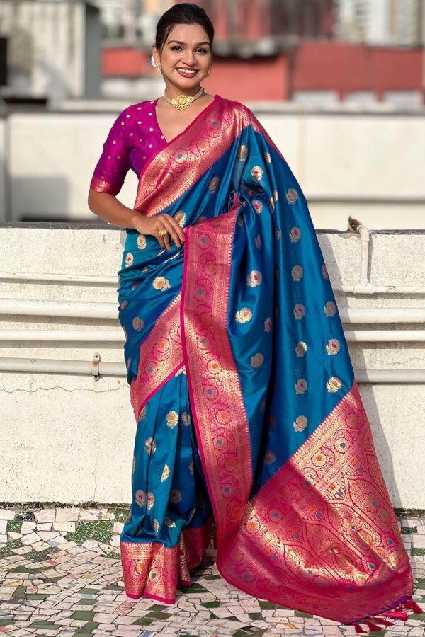 SGF11 Women's Kanjivaram Pure Soft Silk Saree With Unstitched Blouse Piece - Image 2
