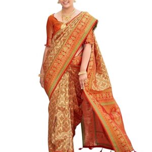 MANOHARI Women's Trendy Banarasi Woven Saree with Heavy Jacquard Work, Elegant Design, Silk Saree with Maching Lace Border Unstitched Blouse Piece for Weddings & Festive Occasions