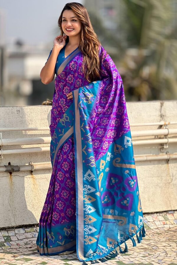 SGF11 Women's Kanjivaram Patola Soft Pure Silk Sarees With Unstitched Blouse Piece - Image 4
