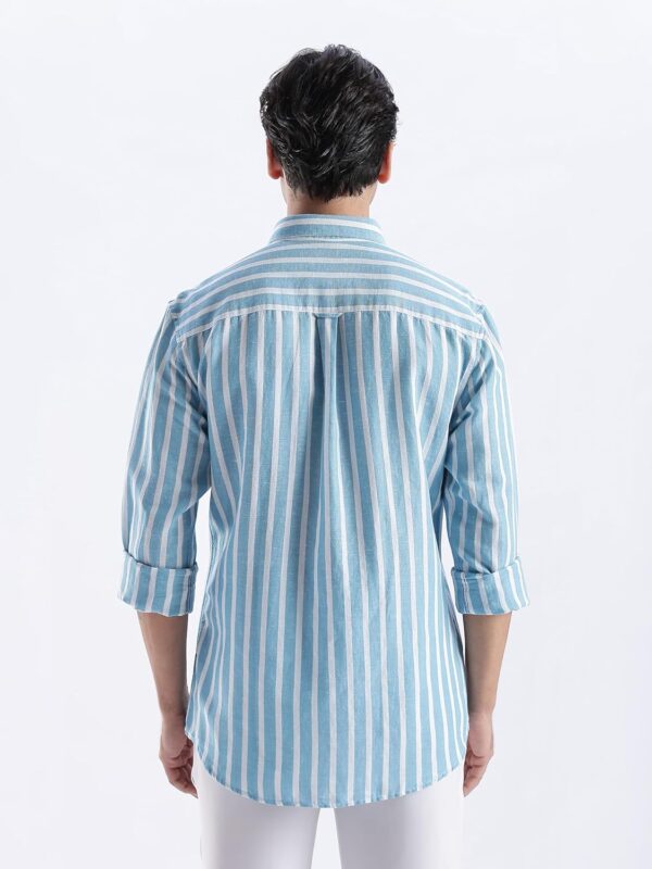 TURMS Water Repellent Men's Striped Shirt | Anti Stain Anti Odor | Concealed Button Down Collar Full Sleeves Kansas Linen Casual and Formal Wear - Image 5