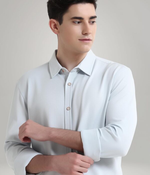 TURMS Water Repellent Men's Knitted Shirt | Anti Stain Anti Odor Cotton Blend | Solid Casual Full Sleeves - Image 5