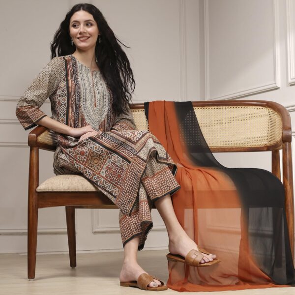 BIBA Women's Cotton Kurta, Bottom, Dupatta - Image 2