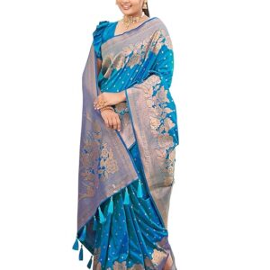 MANOHARI Women's Trendy Banarasi Woven Saree with Heavy Jacquard Work, Elegant Design, Silk Saree with Maching Lace Border Unstitched Blouse Piece for Weddings & Festive Occasions