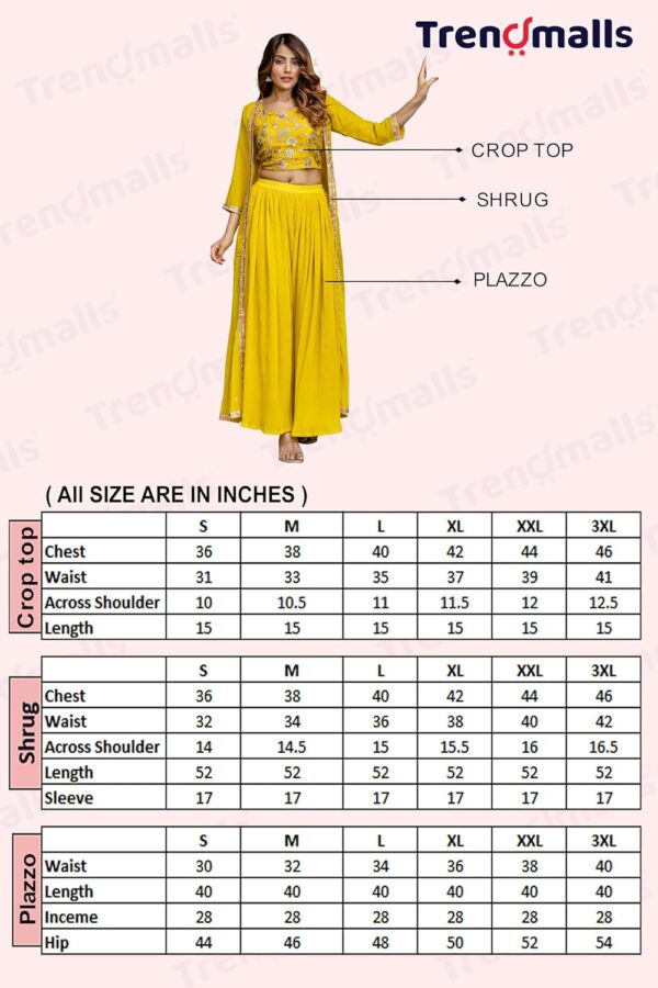 TRENDMALLS Women's Georgette Embroidery Sequence Work Crop Top with Flared Palazzo and Shrug Set - Image 6