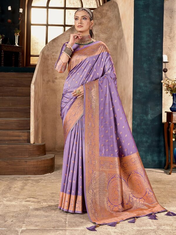 Mehrang Women's Pure Kanjivaram Silk Saree Banarasi Silk Wedding Sarees for Women with Blouse Piece - Image 3
