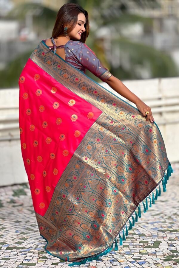 SGF11 Women's Kanjivaram Pure Soft Silk Saree With Unstitched Blouse Piece - Image 4