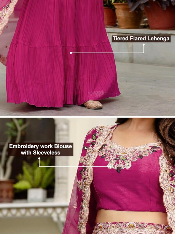 TRENDMALLS Women's Soft Organza Embroidery Crop Top with Flared Pleated Skirt and Shrug Set - Image 5