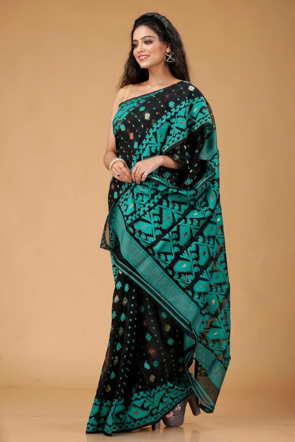 OISHANI SAREE GHOR Women's Traditional Bengal Cotton Silk Soft Jamdani Saree - Beautiful design and Quality - Without Blouse Piece - Image 4