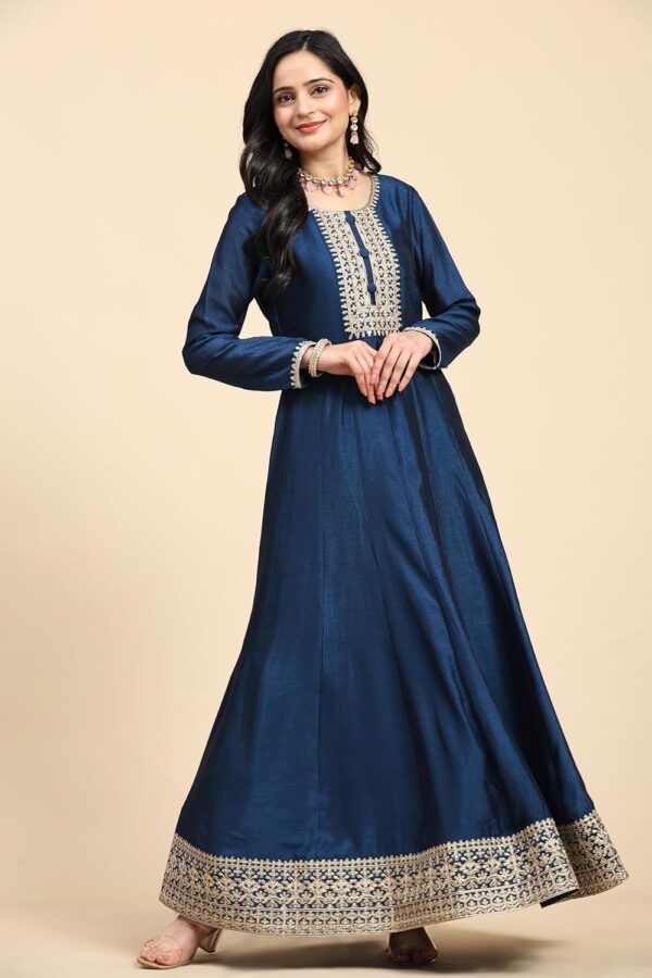 TRENDMALLS Women's Vichitra Silk Anarkali Suit Set with Jacquard Dupatta for Women Kurta Set for Women - Image 5