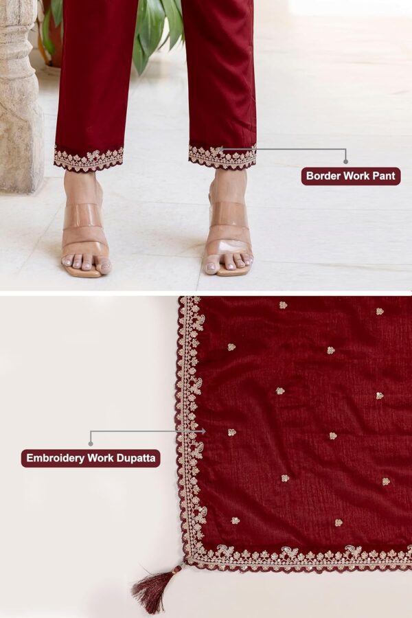 TRENDMALLS Women's Silk Blend Embroidery Anarkali Kurta Pant Set with Dupatta - Image 5