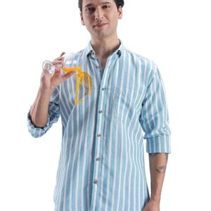 TURMS Water Repellent Men's Striped Shirt | Anti Stain Anti Odor | Concealed Button Down Collar Full Sleeves Kansas Linen Casual and Formal Wear