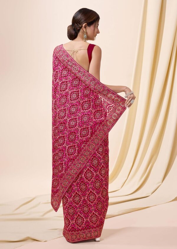 TRENDMALLS Women's Vichitra Silk Embroidery, Siroski Stone Work Saree with Unstitch Blouse Piece - Image 2