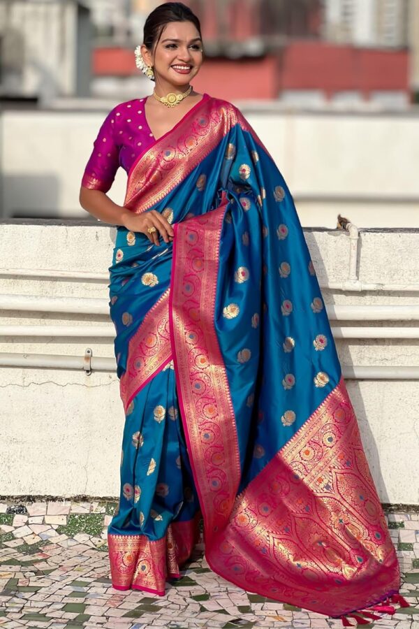 SGF11 Women's Kanjivaram Pure Soft Silk Saree With Unstitched Blouse Piece - Image 5