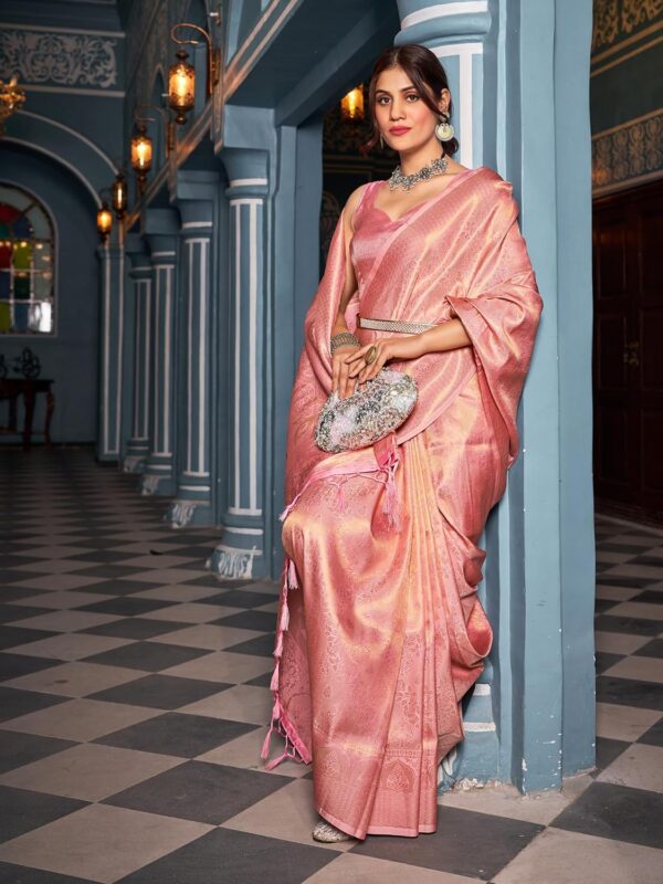 SWORNOF Womens Kanjivaram Silk Saree with Zari Woven Saree With Blouse Piece - Image 3