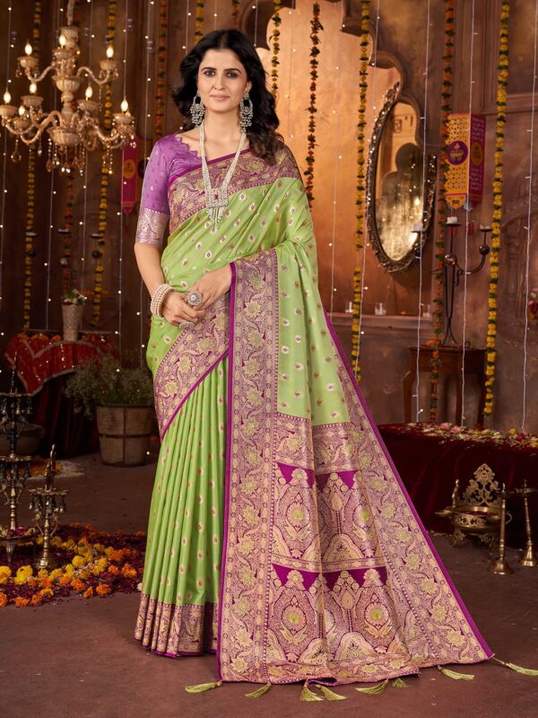 Mehrang Women's Pure Kanjivaram Silk Saree Banarasi Silk Wedding Sarees for Women with Blouse Piece - Image 2
