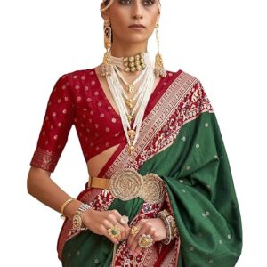 SAREE MALL Woven Design Zari Work Pure Patola Silk Saree for Women With Unstitched Blouse Piece