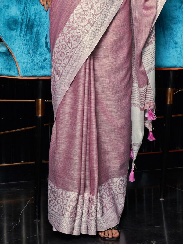 Astita Elegant Linen Cotton Saree with Woven Thread Border & Pallu | Soft Traditional Look for Festive Gifting & Everyday Elegance – With Unstitched Blouse Piece - Image 4
