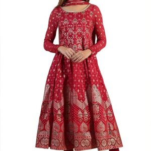 Aurelia Blue Printed Zari Embroidered Crop Top, Brocade Flared Skirt and Dupatta Set