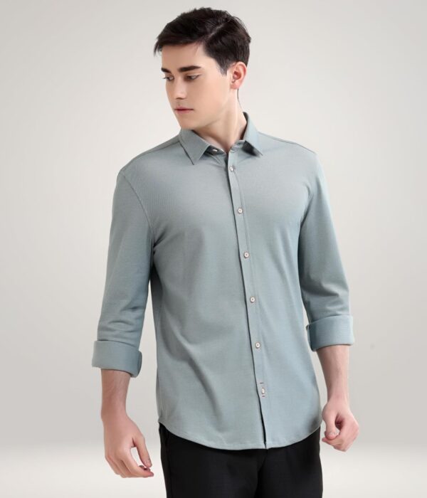 TURMS Water Repellent Men's Knitted Shirt | Anti Stain Anti Odor Cotton Blend | Solid Casual Full Sleeves - Image 2