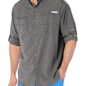 Columbia Men Grey Omni Wick Tamiami II Long Sleeve Hiking | Trekking | Camping | Safari Shirt, L