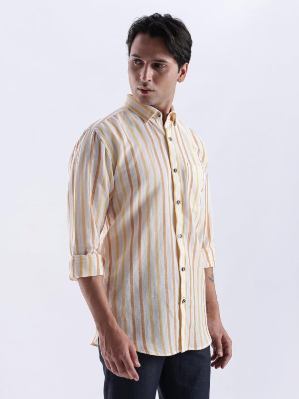 TURMS Water Repellent Men's Striped Shirt | Anti Stain Anti Odor | Concealed Button Down Collar Full Sleeves Kansas Linen Casual and Formal Wear - Image 3