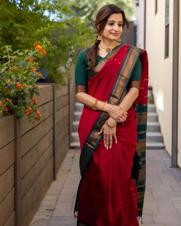 ILAIYAAL CLOTHINGS Women's Kanjivaram Cotton Silk Saree South Indian Paithani Sari | gadwal cotton sarees with Zari Border and Blouse Piece - Suitable For All Indian Occasions and Festivals 191 - Image 2