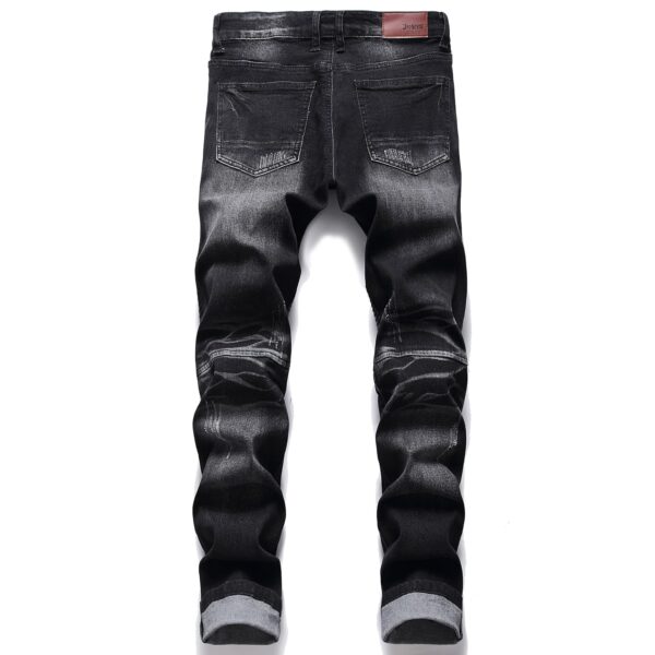 AITITIA Men's Biker Zipper Deco Washed Straight Fit Jeans - Image 2