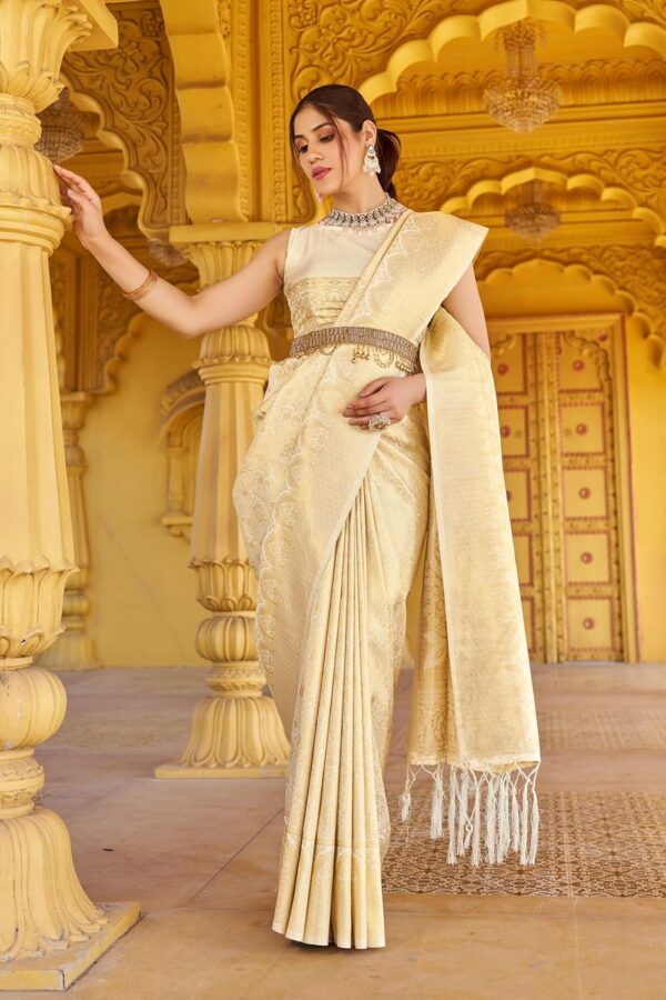 SWORNOF Womens Kanjivaram Silk Saree with Zari Woven Saree With Blouse Piece - Image 5