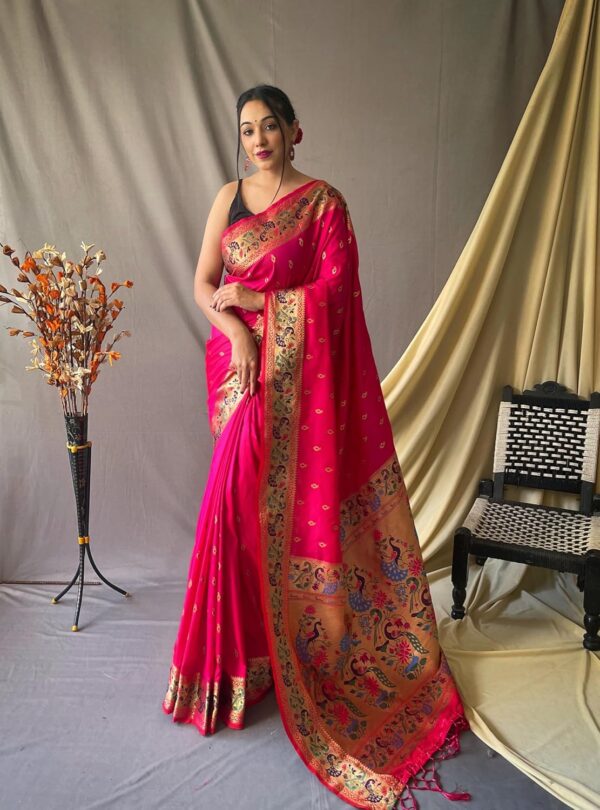 SGF11 Women's Paithani Soft Lichi Silk Kanjivaram Sarees With Blouse Piece - Image 2
