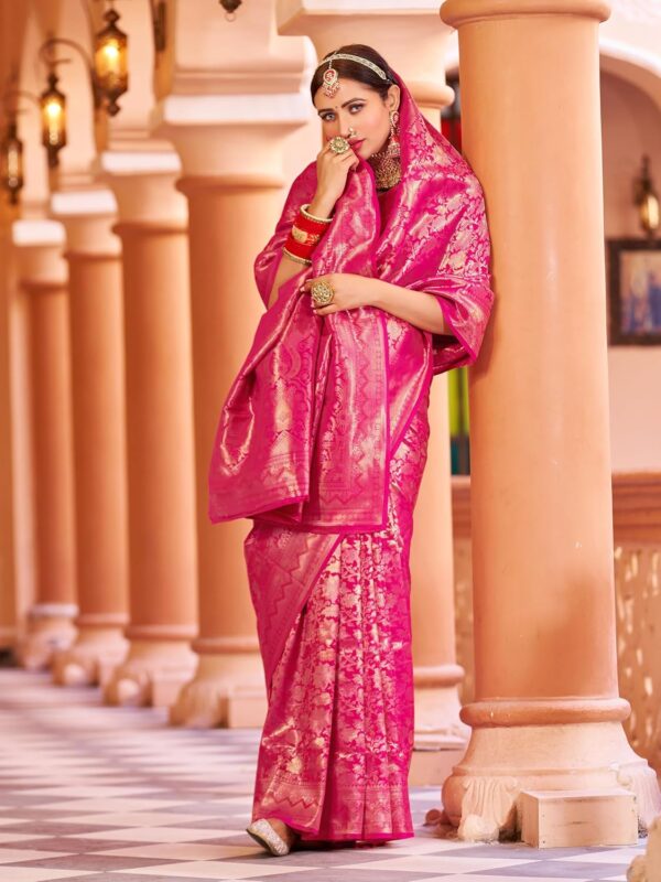SWORNOF Women's kanjivaram banarasi silk saree for festival Wedding silk with rich pallu Design sarees for women with Unstitched blouse piece - Image 5