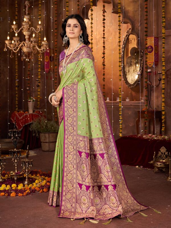 Mehrang Women's Pure Kanjivaram Silk Saree Banarasi Silk Wedding Sarees for Women with Blouse Piece - Image 3