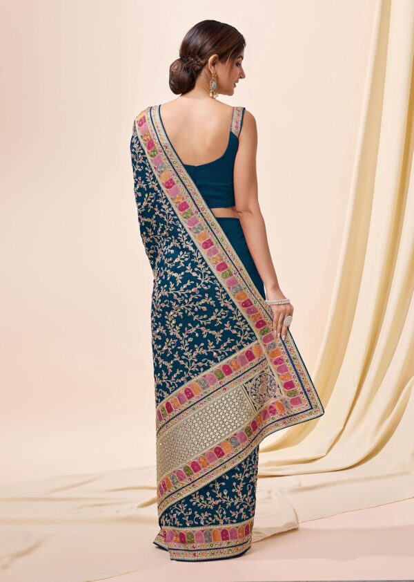 TRENDMALLS Women's Vichitra Silk Embroidery, Siroski Stone Work Saree with Unstitch Blouse Piece - Image 2