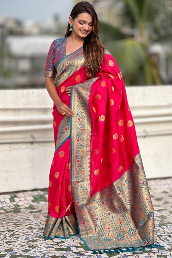 SGF11 Women's Kanjivaram Pure Soft Silk Saree With Unstitched Blouse Piece - Image 5