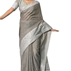 Astita Elegant Linen Cotton Saree with Woven Thread Border & Pallu | Soft Traditional Look for Festive Gifting & Everyday Elegance – With Unstitched Blouse Piece