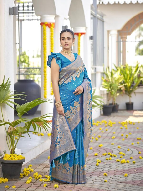 MANOHARI Women's Trendy Banarasi Woven Saree with Heavy Jacquard Work, Elegant Design, Silk Saree with Maching Lace Border Unstitched Blouse Piece for Weddings & Festive Occasions - Image 5
