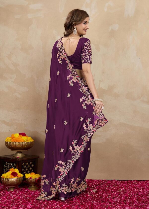 TRENDMALLS Women's Rangoli Silk Embroidery Saree with Unstitch Blouse Piece Saree for Women - Image 2