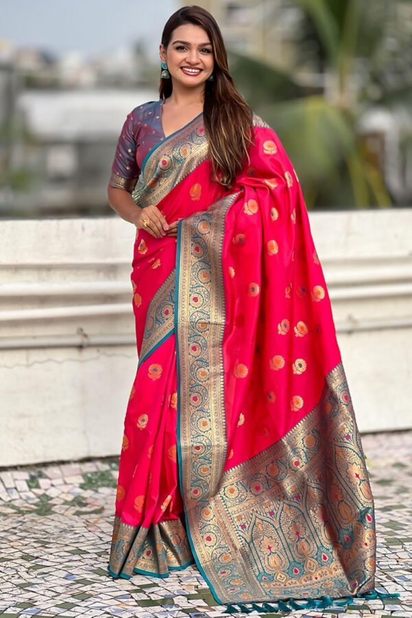 SGF11 Women's Kanjivaram Pure Soft Silk Saree With Unstitched Blouse Piece - Image 2