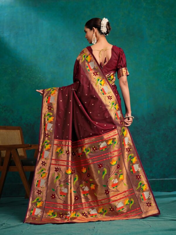 EthnicJunction Women's Pure Silk Paithani Woven Saree With Blouse Piece - Image 5
