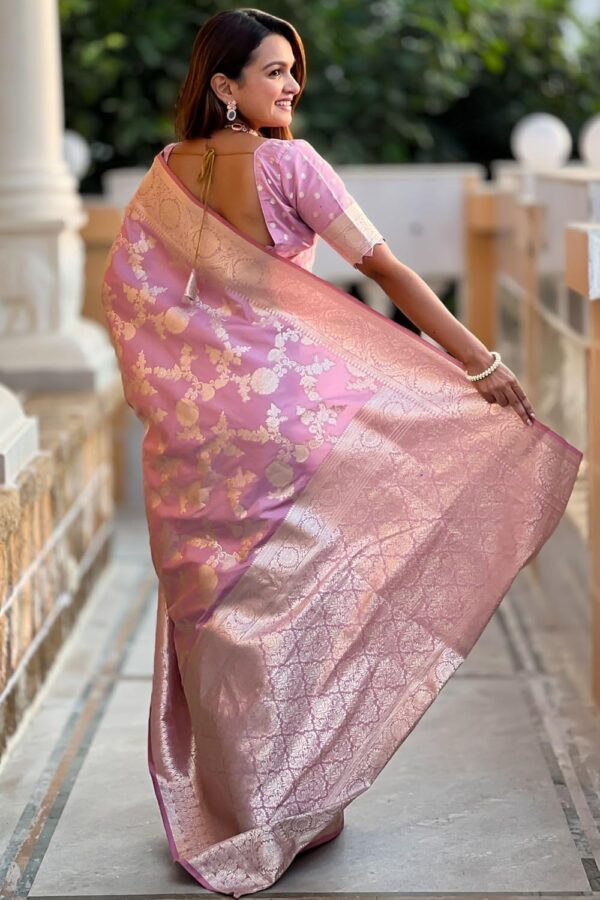 SGF11 Women's Kanjivaram Pure Soft Silk Saree With Unstitched Blouse Piece (Blush Pink) - Image 4