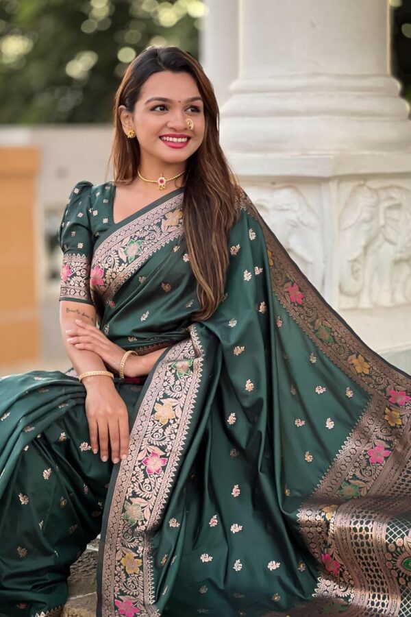 SGF11 Women's Kanjivaram Pure Soft Silk Saree With Unstitched Blouse Piece - Image 5