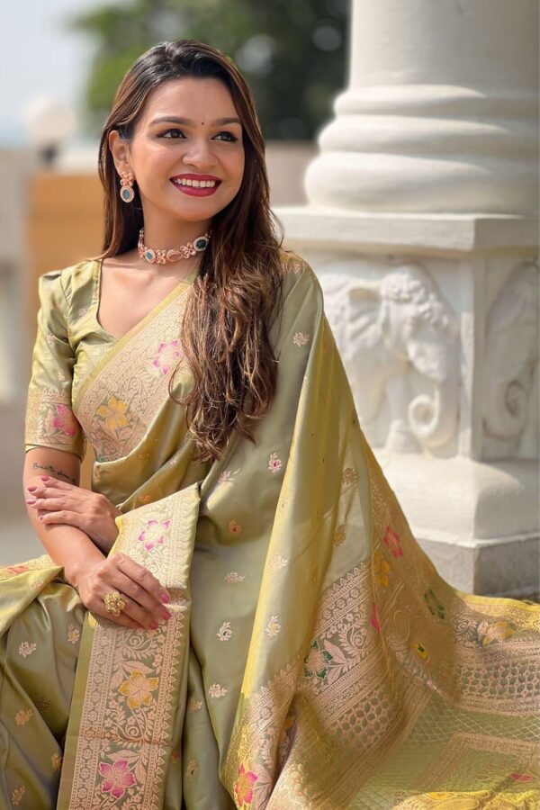 SGF11 Women's Kanjivaram Pure Soft Silk Saree With Unstitched Blouse Piece - Image 5