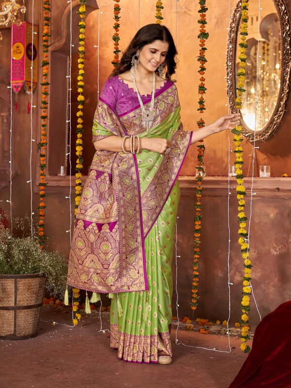 Mehrang Women's Pure Kanjivaram Silk Saree Banarasi Silk Wedding Sarees for Women with Blouse Piece - Image 6