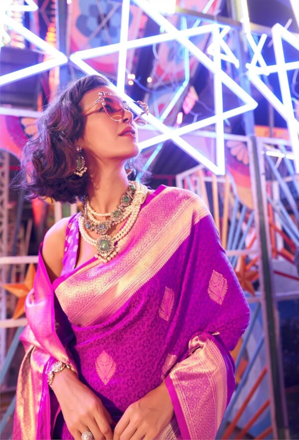 SGF11 Women's Kanjivaram Pure Soft Silk Saree For Women Pure Golden Zari With Blouse Piece - Image 3