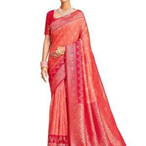 SWORNOF Women's kanjivaram banarasi silk saree for Patola festival Wedding silk with rich pallu Design sarees for women with blouse piece