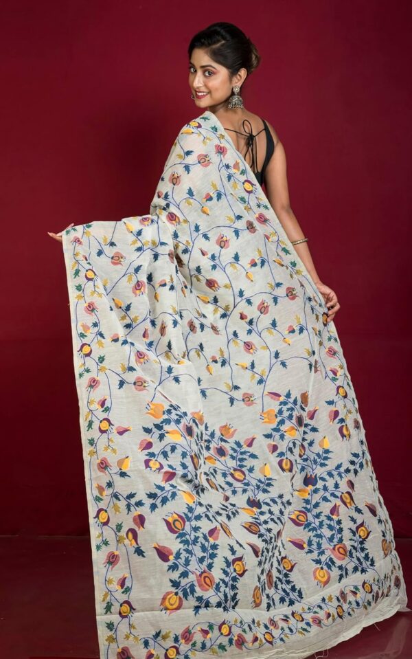 Bengal looms India Tantuja Inspired Traditional Karat Nakshi Work Soft Jamdani Saree - Image 3