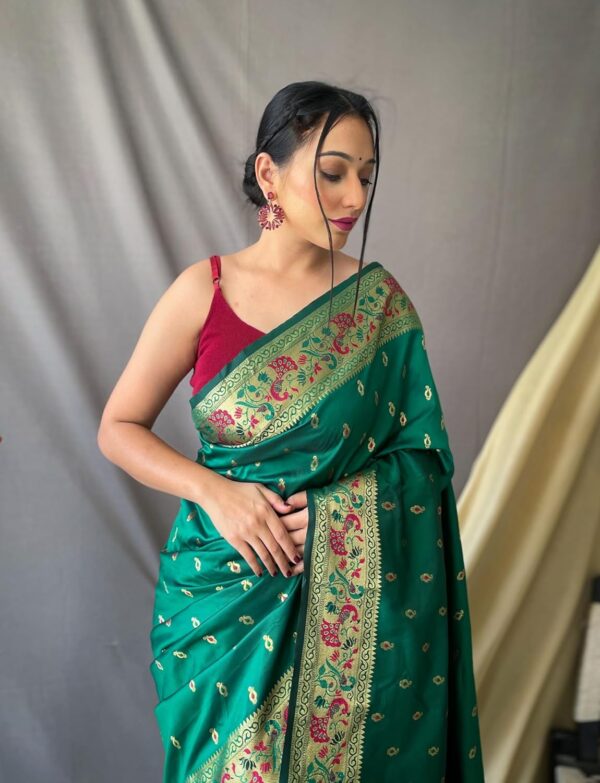 SGF11 Women's Paithani Soft Lichi Silk Kanjivaram Sarees With Blouse Piece - Image 3